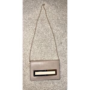 Melie Bianco Vegan Leather Chain Clutch Crossbody Blush Taupe Gold Hardware